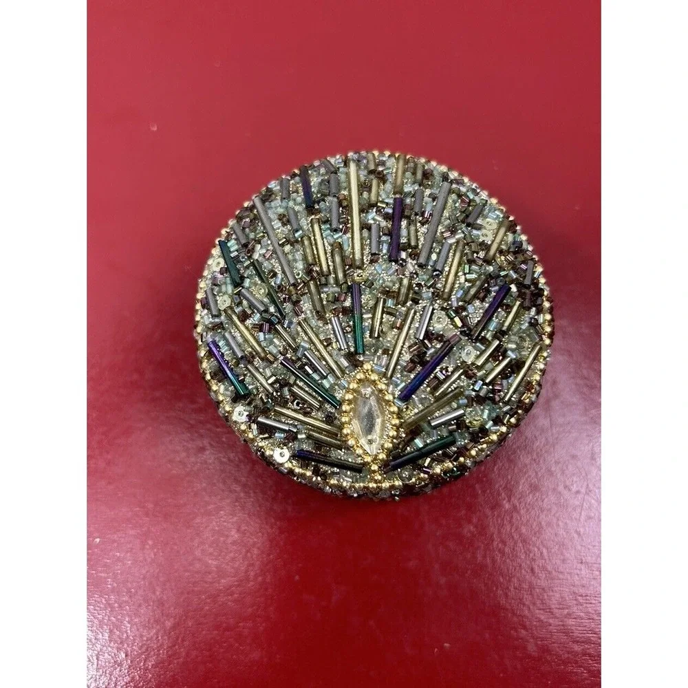 Sequin Covered Metal Trinket Box Black‎ Felt Linning